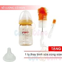 Bình sữa Pigeon nhựa PPSU cổ rộng 160ml/240ml + 1 cọ rửa bình sữa  Tặng 1 ty thay binh sua cùng size