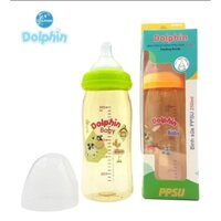 Bình sữa PPSU cổ rộng 250ml Dolphin – Tặng 1 núm ty