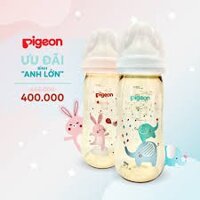 Bình sữa PPSU Plus Voi xanh/Thỏ Hồng Pigeon 330ml (L)