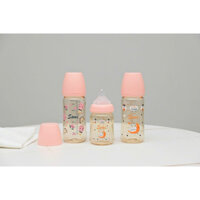 Bình sữa Sami tròn in hoạ tiết có kèm tay cầm và núm (170ml/270ml)