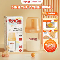 Bình sữa thuỷ tinh cao cấp Topgia núm ti silicon siêu mềm chống sặc giảm đầy hơi 180ml