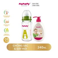 Bình sữa thuỷ tinh chống sặc và đầy hơi Mamamy 240ml và chai nước rửa bình lành tính an toàn cho trẻ sơ sinh 600ml