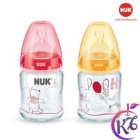 Bình sữa thủy tinh cổ rộng NUK Disney Premium Choice 120ml ty Silicone 1M - NU34425 (2 màu) - bình sữa cổ rộng cho bé