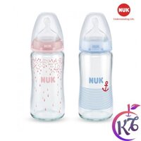 Bình sữa thủy tinh cổ rộng NUK Premium Choice 240ml ty Silicone 1M - NU66128 (2 màu) - bình sữa cổ rộng cho bé