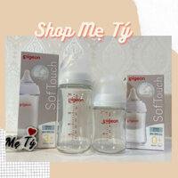 Bình sữa Thuỷ Tinh cổ rộng Pigeon Softouch thế hệ III 160ml / 240ml - hàng cty có tem phụ