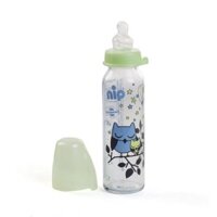 Bình sữa thủy tinh cổ thường 250 ml có núm ty chỉnh nha, chống sặc, bằng silicon, cỡ 1 (0-6 tháng)NIP35071  NIP35072