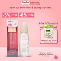 Bình sữa thủy tinh cổ thường G150ml/ G240ml Chuchu Baby ngừa sặc, chống đầy hơi với núm ty freeship