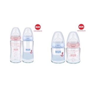 Bình sữa thủy tinh Nuk núm silicone S1-M 240ml NU66128