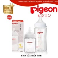 Bình sữa Thuỷ Tinh Trơn cổ rộng Pigeon Softouch Baby Friend World thế hệ III 160ml/240ml