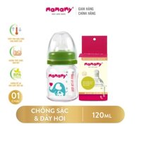 Bình sữa thuỷ tinh và 1 hộp núm ti chống sặc và đầy hơi Mamamy bảo vệ hệ tiêu hóa cho bé 120ml (size núm ti S/M/L) ..