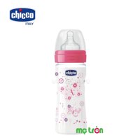 Bình sữa Wellbeing núm silicon dòng chảy trung bình Bướm hồng 250ml Chicco 114848