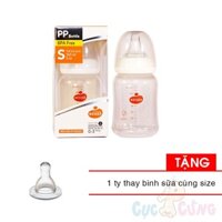 Bình sữa Wesser cổ nhỏ nhựa PP 140ml (phiên bản mới) Tặng 1 ty binh sua cùng size