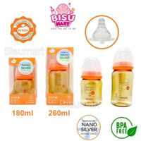 Bình sữa Wesser cổ rộng cho bé Nano Silver PESU 180ml 260ml