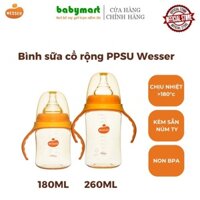 Bình sữa Wesser nhựa PPSU cổ rộng 180ml/260ml.