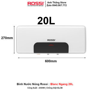 Bình tắm nóng lạnh Rossi 20 lít Blanc RBC-20SL