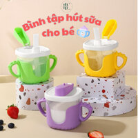 Bình tập hút cho bé chống sặc nước 300ml, Bình tập uống nước cho bé chịu nhiệt kèm ống hút - HOMEEASE- CTH01