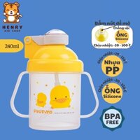 Bình Tập Uống 240ml Piyo Piyo Nắp Bật, Ống Hút Ngăn Tràn, Hai Tay Cầm, Cho Bé 8 Tháng Tuổi Trở Lên