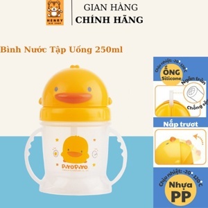 Bình tập uống hai tay cầm nắp trượt cho bé Piyo Piyo 250ml, ống hút siêu mềm ngăn tràn