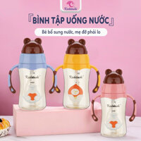Bình tập uống nước cho bé kichilachi tritan 240ml có vòi hút và núm ty cho bé