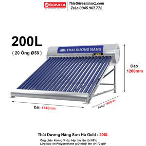Bình nóng lạnh thái dương năng Sơn Hà Gold 200L (phi 58)