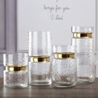 Bình thắt lưng vàng Vòng đồng Bình thủy tinh trong suốt Phong cách hiện đại Châu Âu Mỹ Trang trí phòng khách đơn giản /