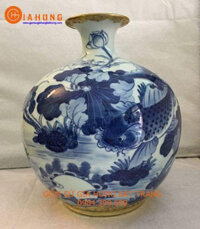 Bình thu tài lộc vẽ sen cá bọc đồng mẫu TL64