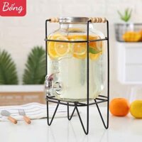 Bình thuỷ tinh 4 lít đựng nước kèm kệ sắt có vòi để trực tiếp trong tủ lạnh,  dùng ngâm hoa quả