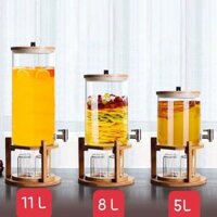 Bình thủy tinh 5L có vòi kệ gỗ lỗ thoát khí đo áp suất chịu nhiệt