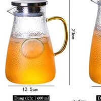 Bình thuỷ tinh chịu nhiệt sần quai vàng  Bộ bình cốc thủy tinh sần Borosilicate chịu nhiệt, chịu lực cao cấp - Bé 1.6 Lít