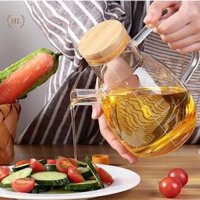Bình thủy tinh chịu nhiệt, chai lọ có nắp gỗ, nút silicon đựng dầu ăn, giấm, nước tương, nước mắm  BÌNH DẦU NẮP GỖ TRE - 650ml