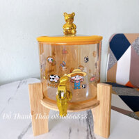 Bình thủy tinh có vòi, kèm chân gỗ dung tích 2,5 lít cute, dễ thương