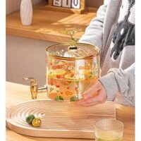 Bình Thuỷ Tinh Đựng Nước Có Vòi Có Nắp Đậy Kèm Kệ  Sang Trọng