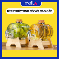 Bình Thủy Tinh Đựng Nước Có Vòi Tặng Kèm Chân Gỗ Dung Tích 3L - 5L, Bình Ngâm Rượu Thủy Tinh  Lắp Gỗ Bần