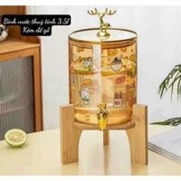 BÌNH THUỶ TINH ĐỰNG RƯỢU, ĐỰNG NƯỚC CÓ VÒI KÈM KỆ GỖ- Tổng kho gia dụng Nhật Hiếu