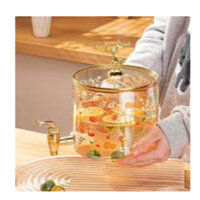 Bình thủy tinh đựng trà chịu nhiệt tốt có vòi, dung tích 2,5L kèm chân đế