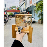 BÌNH THUỶ TINH HỔ PHÁCH ĐỰNG RƯỢU  nước KÈM KỆ GỖ