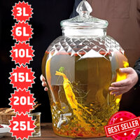 Bình Thủy Tinh Ngâm Rượu Có Vòi/Không Vòi 3L 6L 10L 15L 20L Kim Cương Lấp Lánh. Bình Đựng Rượu Đẹp Ngâm Sâm, Đinh Lăng