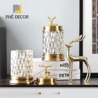 Bình thủy tinh pha lê nắp hươu trang trí - TD19