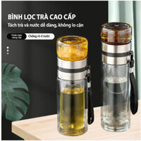 Bình Thủy Tinh Pha Trà 2 Lớp Có Lõi Lọc, Quai Xách Silicon Bền Bỉ, Dung Tích 420ml Fecven