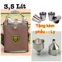 Bình tông đựng nước đựng riệu 3,5 Lít Inox 304, Bình tông dạng Can kháng chiến có tặng 1 ly và 1 phễu, hàng dày 0,8mm