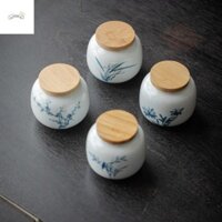 Bình trà gốm sứ PHẦN, Bình đựng trà vẽ tay Trung Quốc, Túi trà kín tiện lợi có nắp đậy Hộp trà kín để bàn