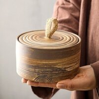Bình Trà Kín Bình Nhật Bản Retro Gốm Handmade Trumpet Chống Ẩm Sứ Đen Stoneware Trà Kho Hộ Gia Đình