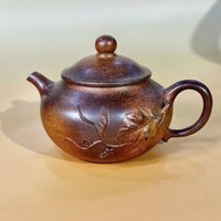 Bình Trà Tử Sa Hoả Biến Cũ Dáng Nón Lá Khắc Cây Nho 150ml ATS160