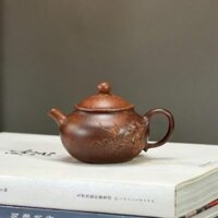 Bình Trà Tử Sa Hoả Biến Dáng Nón Lá Khắc Cây Nho Đối Ẩm 150ml ATS160