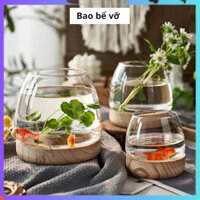 Bình tròn thả cá,cắm hoa,trồng cây thuỷ sinh thuỷ tinh cao cấp có đế gỗ