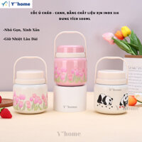 Bình Ủ Cháo, Canh Giữ Nhiệt Bằng Chất Liệu Xịn Inox 316 Dày Dặn 500ml, Có Quay Xách Kèm Muỗng, Nhỏ Gọn Tiện Lợi