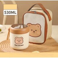 Bình ủ cháo, cốc đựng canh giữ nhiệt Tedemei dung tích 530ml cho bé, Bình ủ cháo cho bé  kèm túi và thìa Shopmegold1