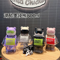 Bình uống nước Happy Cool 800ml hottrend, Bình uống nước cho trẻ em có dây đeo kèm ống hút silicon【LittleStar1】