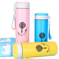 BÌNH UỐNG NƯỚC LÕI INOX 304  HAPPY TIME  CUTE 360ML -binh nước inox - ly  inox - bình uống nước thép không rỉ - ly uống nước