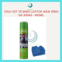 Bình xịt vệ sinh màn hình, bàn phím laptop máy tính 650ML Tặng kèm khăn lau cao cấp- Chai xịt đa năng trên loại bề mặt- CHỌN MẪU - bàn chải